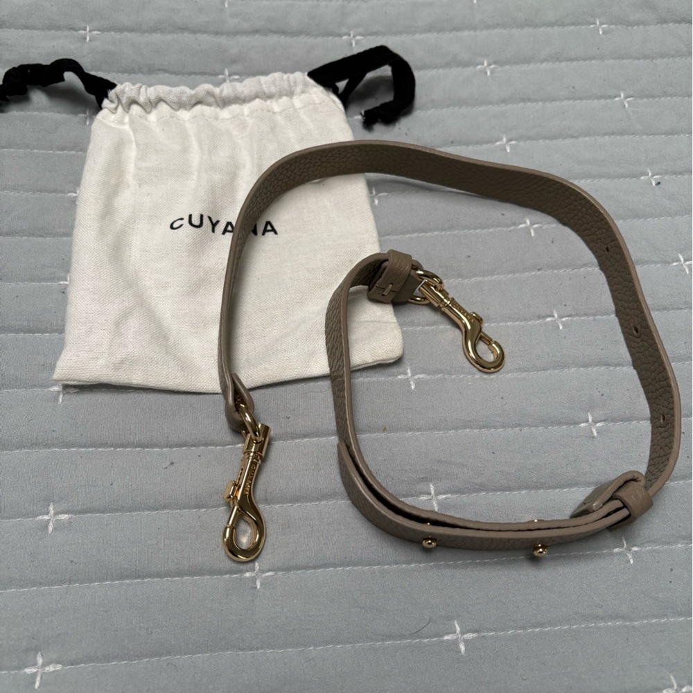 Cuyana Taupe Leather Bag Strap With Gold Hardware